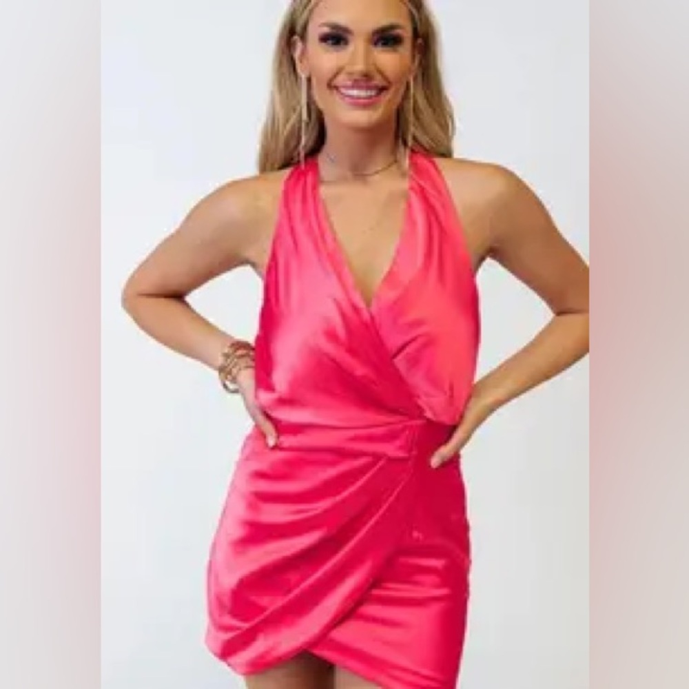 Vibrant Pink Wrap Mini Dress